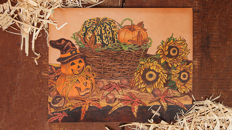 Burning a Fall Scene on Leather